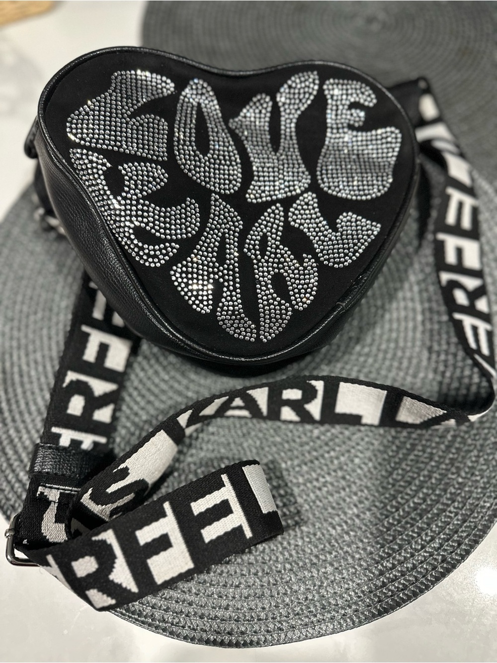 Karl Lagerfeld Heart-Shaped Studded Crossbody Bag - Black